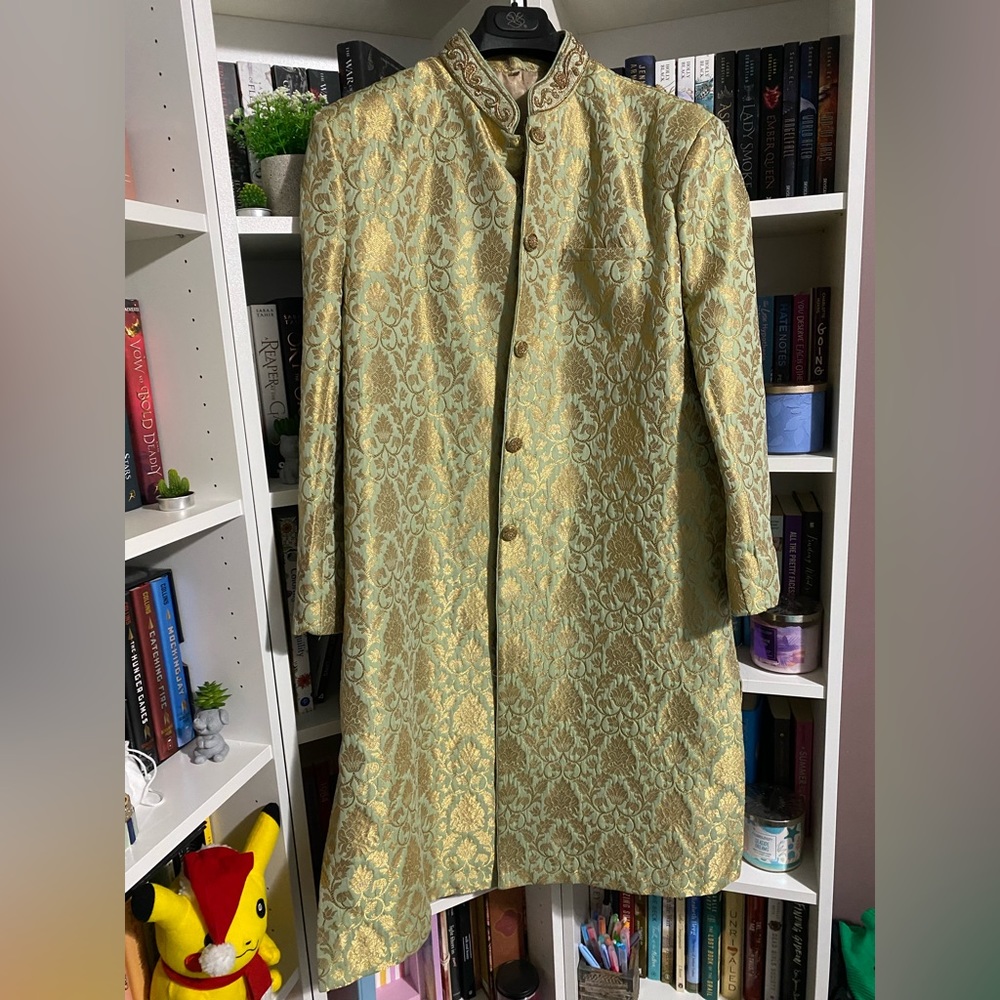 Fancy Sage and Gold Silk Sherwani